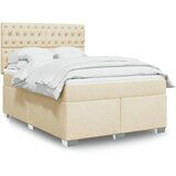 vidaXL Box spring postelja z vzmetnico krem 140x200 cm blago | Shoptok.si