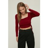 Trendyol burgundy square collar pleated knitted blouse Cene