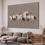  XXL slika - Crane dance – bright silhouettes of birds against a warm grey background with texture 200x133 | shoptok.hr