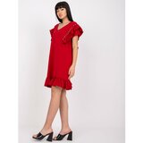 Fashion Hunters Burgundy cotton mini dress with a frill | Shoptok.si