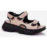 ARTIKER Leather Women's Sandals With Velcro Beige | Shoptok.si