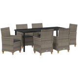 vidaXL 7-delni vrtni jedilni set z blazinami Sivi Poli Ratan | Shoptok.si