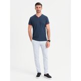 Ombre Men's T-shirt with contrasting inserts and v-neck - navy blue | Shoptok.si