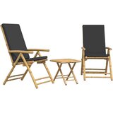  3-dijelni sklopivi bistro set s tamnosivim jastucima bambus | shoptok.hr