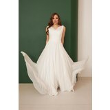 Carmen Ecru Chiffon Plunging Neck Long Wedding Dress | shoptok.hr