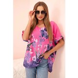 Kesi Włoski Women's cotton blouse with floral print and short sleeves pink | shoptok.hr
