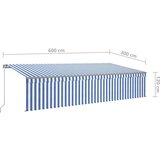  Tenda na ručno uvlačenje s roletom LED 6 x 3 m plavo-bijela | shoptok.hr