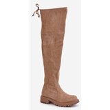 Boto FS1 Knee High Boots On Flat Heel Made Of Eco Suede Beige Arkelia | Eponuda.ba