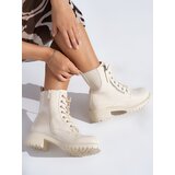 Shelvt Beige patent leather women's platform boots Cijene