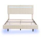 Lumor Oblazinjena postelja iz lanu – 160x200 cm – z LED osvetlitvijo in USB priključki – bež, (22151554) Cene