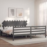 The Living Store Posteljni okvir z vzglavjem siv 200x200 cm trden les - Posteljni Okvir, (21531332) | Shoptok.si