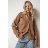 Happiness İstanbul Women's Biscuit Floral Embroidery Buttons Knitwear Cardigan Cene