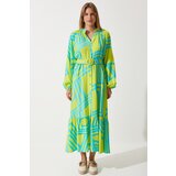  Women's Oil Green Belted Oversize Summer Viscose Dress | Shoptok.si