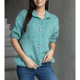 Gemre Women's mint short-sleeve sweater with decorative buttons | Shoptok.si