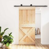  Klizna vrata Prirodna i crna 90 x 210 cm Čvrsta borovina | shoptok.hr