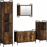  Set ormarića za kupaonicu 4 kom. Dimljeni hrast - Dimljeni hrast Ormar ispod sudopera (3 vrata) + viseći ormar + kupaonski ormar | shoptok.hr