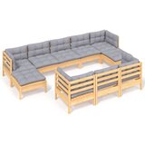  Vrtna sedežna garnitura 10-delna s sivimi blazinami borovina, (20674154) | Shoptok.si