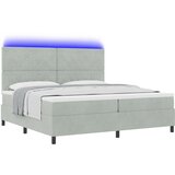 vidaXL Box Spring postelja z vzmetnico in LED lučko svetlo siva 200x200 cm žamet | Shoptok.si
