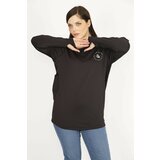 Şans Women's Black Plus Size Front Pat Zipper Sweatshirt Cene