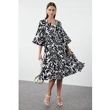 Trendyol Black Floral Patterned Wide Cut V-Neck Woven Dress | Shoptok.si