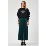 Happiness İstanbul Women's Emerald Green Shiny Finish Pleated Knitted Skirt cene