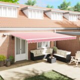  Ročna Retraktibilna Tenda z LED Rdeča in Bela Črtasta 500x350 cm, (22145832) | Shoptok.si