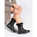 Sergio Leone Women's padded black leather ankle boots with fur | shoptok.hr