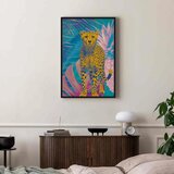  Slika - Exotic Leopard - Colorful Portrait of a Cheetah Against Tropical Leaves 60x90 U crnom drvenom okviru | shoptok.hr