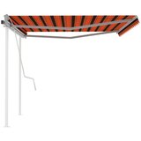 vidaXL Ročno zložljiva tenda s stebrički 4x3 m oranžna in rjava | Shoptok.si