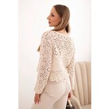 Kesi Włoski Ladies' summer openwork sweater with buttons and long sleeves beige | shoptok.hr
