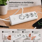 Prosto produžni kabl sa 3 utičnice, USB i USB-C priključcima, beli | Eponuda.com