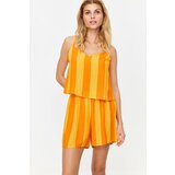 Trendyol Orange Striped Undershirt-Shorts Woven Pajamas Set Cene