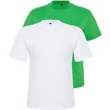 Trendyol Green-White 2 Pack Basic Stand Collar Knitted T-Shirt Cene