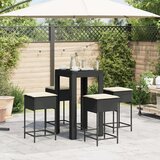  5-dijelni vrtni barski set od poliratana s jastucima crni Crna 60.5 x 60.5 x 110.5 cm | shoptok.hr