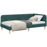 vidaXL Kotna postelja z vzglavjem Temno zelena 90 x 190 cm blago | Shoptok.si