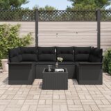 vidaXL set od 7 dijelova vrtnih sofa s jastučićima crni poli ratan, 2-sjedalna vrtna sofa s pohranom i jastučićima crni poli ratan | shoptok.hr