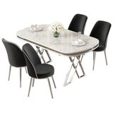 Hanah home trpezarijski set Lai, sto i 4 stolice, ploča u dekoru belog mermera, hromirane noge, crna tkanina Babyface | Eponuda.com
