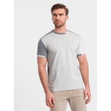 Ombre Men's t-shirt with elastane with colored sleeves - gray Cene