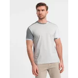 Ombre Men's t-shirt with elastane with colored sleeves - gray