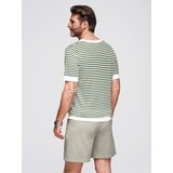 Ombre Men's knitted t-shirt with navy stripes and openwork weave - olive and white | shoptok.hr