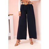 Kesi Włoski Women's linen trousers with wide legs and a belt navy blue | Shoptok.si