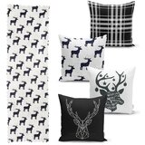 Minimalist Cushion Covers set od 4 božićne jastučnice i gazište za stol minimalističke navlake za jastuke reindeer and stars | shoptok.hr