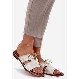 Zazoo Ladies Leather Slippers On Flat Heel 3022 Distressed Gold | Shoptok.si