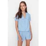 Trendyol Blue Collar Detailed Woven Pajamas Set Cene