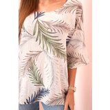 Kesi Włoski Women's cotton blouse with leaves with roll-up sleeves beige | Shoptok.si