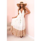 Kesi Włoski Women's viscose dress with embroidery and flared hem ecru | Shoptok.si