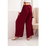 Kesi Włoski Women's viscose trousers with decorative belt burgundy | shoptok.hr