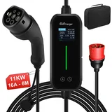 Polnilnik za električna vozila, trifazni 11KW, s funkcijo APP, dolžina kabla 6 metrov, 1,77-palčni zaslon, nastavljiv 6A/8A/10A/13A/16A, (22127984)