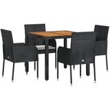  5-dijelni vrtni blagovaonski set s jastucima od poliratana crni Crna Dužina stola 90 cm | shoptok.hr