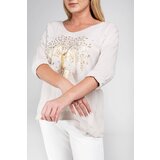 New collection Beige blouse with a print with an admixture of linen | Shoptok.si